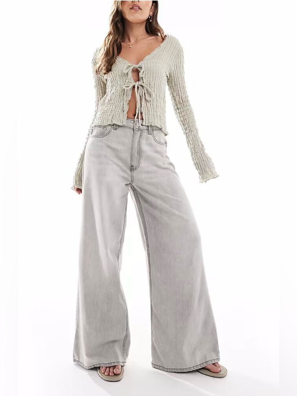 Wide Leg High-Rise Women’s Jeans — Light Gray